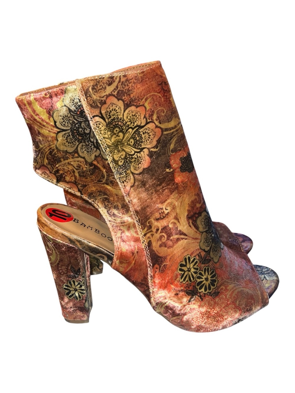 Women's Orange Floral Peep-Toe Booties